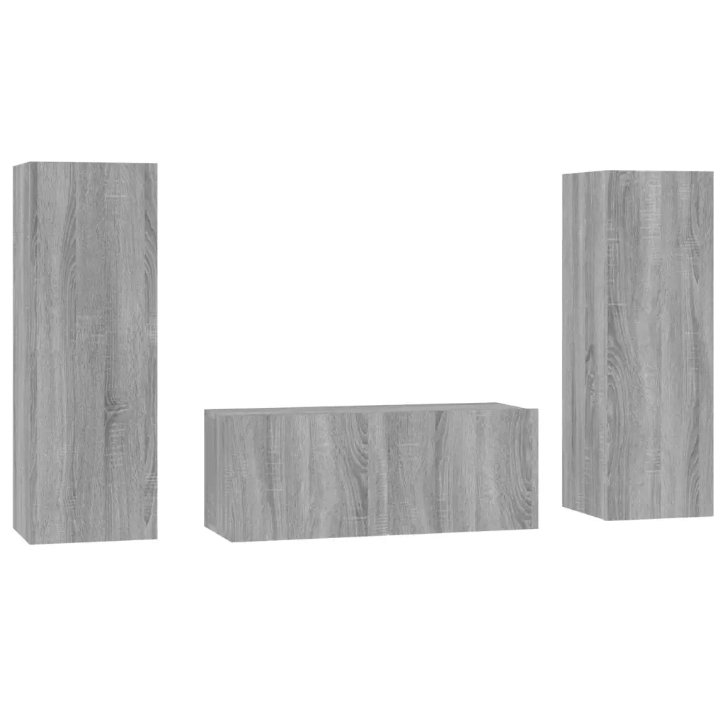 Set Mobili Porta TV 3 pz-Credenza per TV Grigio Sonoma in Legno Multistrato 879003