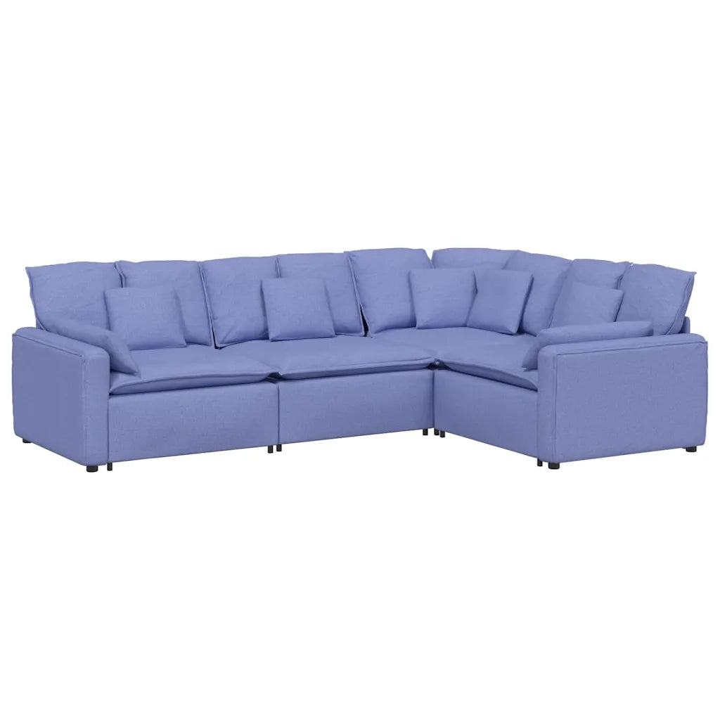 Divano Modulare con Cuscini in Tessuto Jeans Blu 3321157