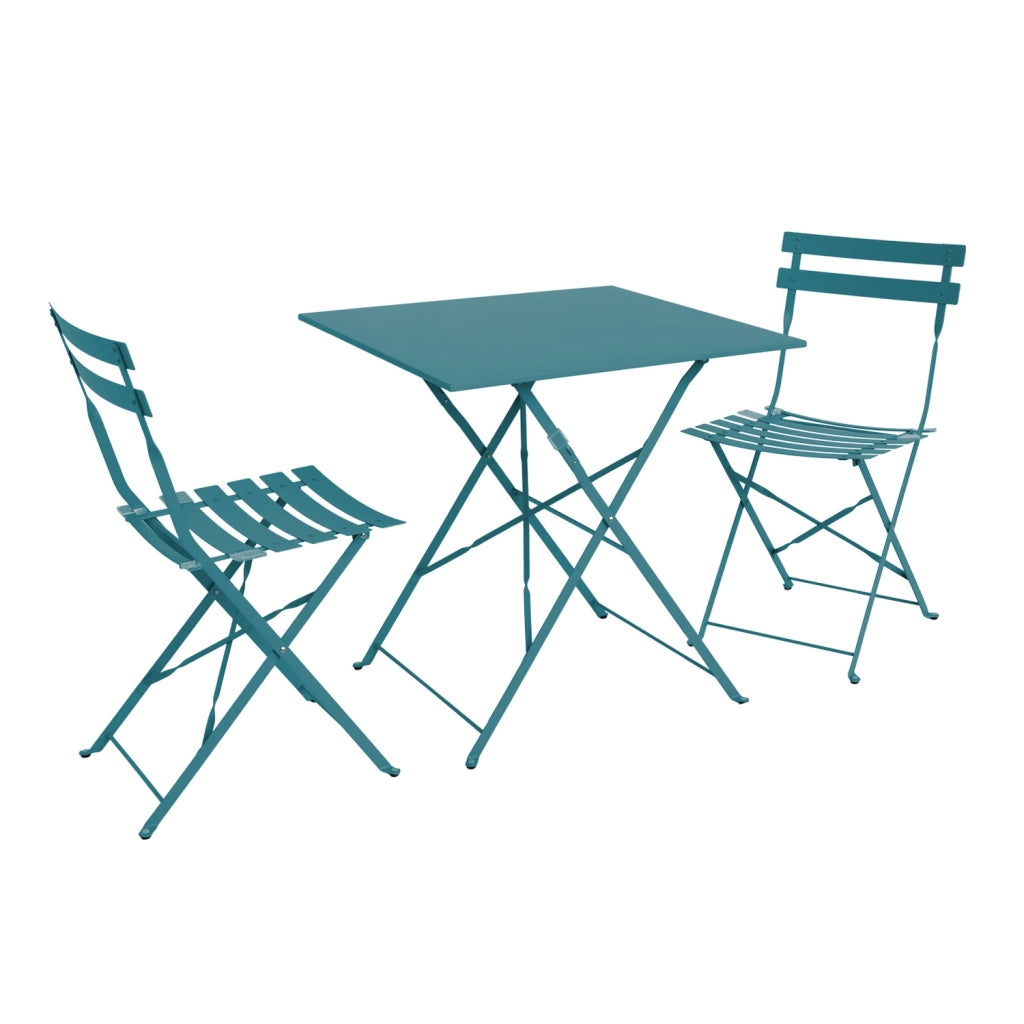 Set tavolo da giardino pieghevole in acciaio con 2 sedie, 70cm, blu