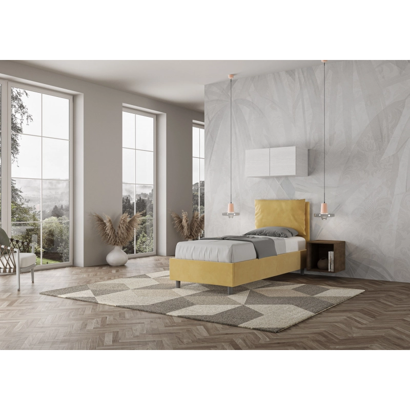 Letto imbottito Singolo 80x190 cm Antea - Con rete,Microfibra,Ocra