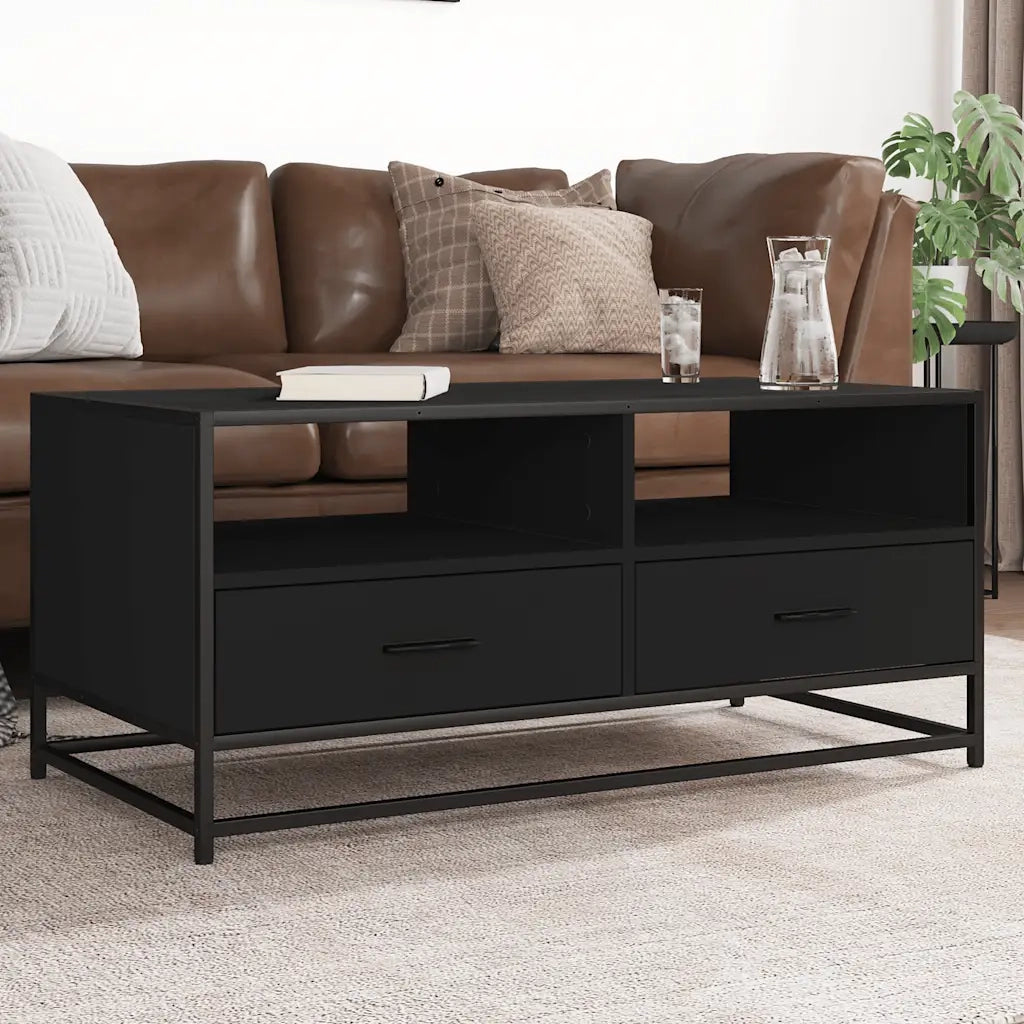 Tavolino Salotto Nero 100x50x45 cm Legno Multistrato e Metallo