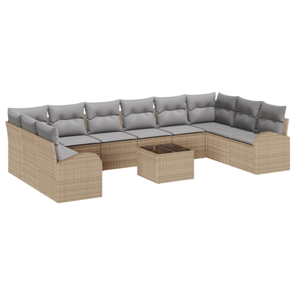 Set Divano da Giardino 11 Pezzi con Cuscini Nero Polyrattan