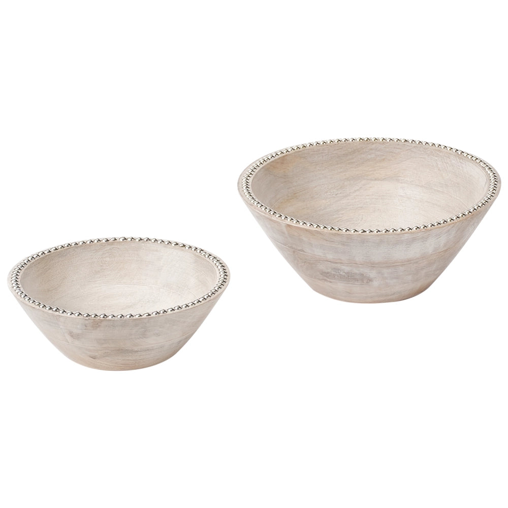 Set di 2 ciotole per frutta in legno di mango e ferro fatte a mano marrone chiaro accessori cucina