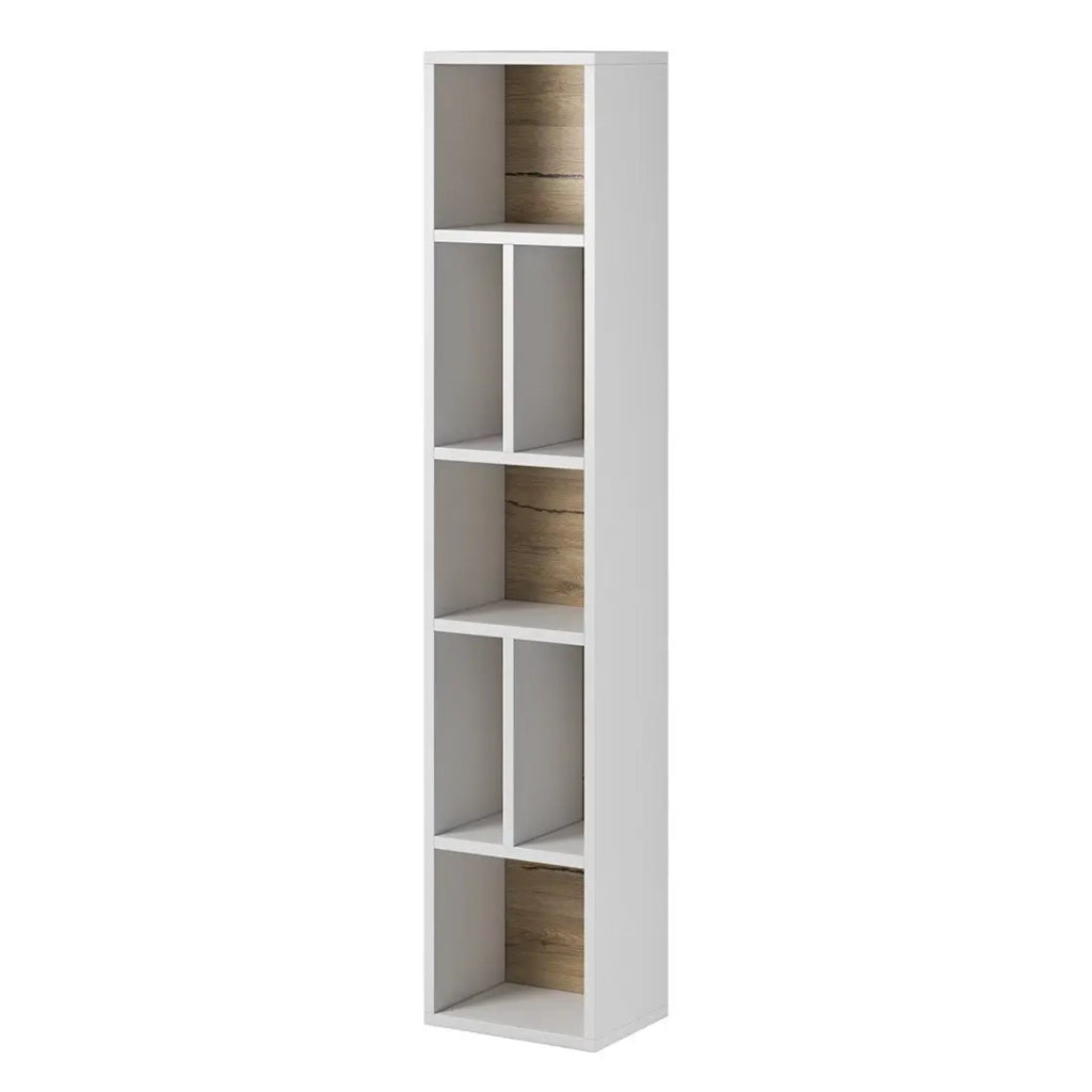 Libreria sospesa 160x32cm collezione OHIO. Colore bianco e finiture effetto rovere.