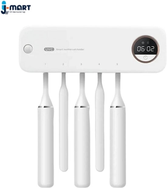 Oggetto per Tener le Denti - Custodia per Rasoi - Pulizia UV - Montaggio sulla Parete con Striscia di Adesivo - Orologio a Led - 21,7 x 4,35 x 7 cm