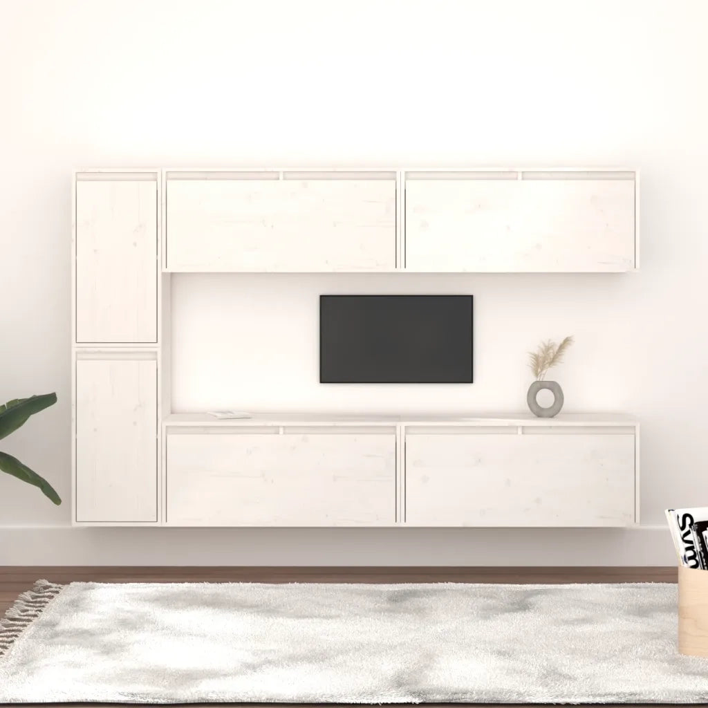 Mobili Porta TV 6 pz Bianchi in Legno Massello di Pino 3100235