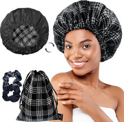Muffa a doppia faccia regolabile - Fascia elastica adattabile - Capo da notte per donne - Capelli lunghi e arricciati - Prugne - Confezione regalo