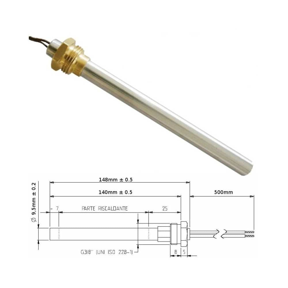 Candeletta Resistenza accensione stufe a pellet 3/8 GAS 350W 148mm MCZ RED - UNIVERSALE