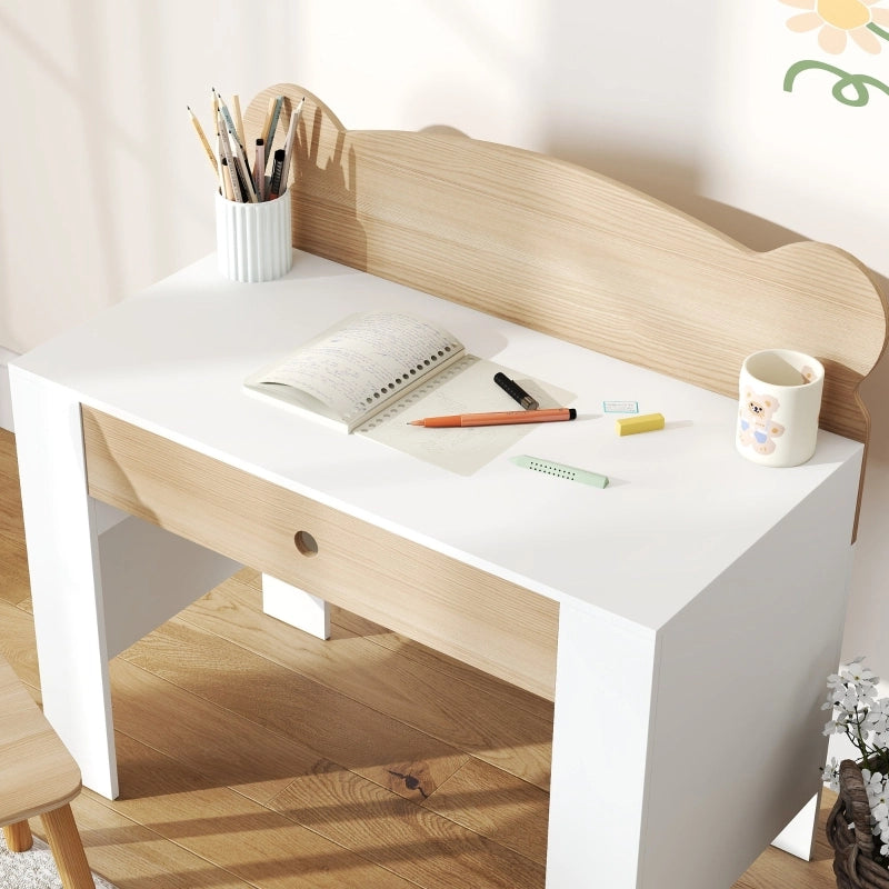 Set scrivania per bambini con piano e cassetto, scrivania e sedia per bambini a forma di orso, scrivania per studenti, scrivania per bambini,