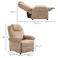 Poltrona Relax Reclinabile Manuale in Tessuto con Poggiapiedi Estraibile e Tasca Laterale, Beige