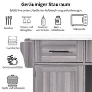 Carrello da Cucina con 3 Cassetti; 3 Vani; Ripiani Regolabili; Piano Pieghevole e Portasciugamani; in MDF; 139 x 46 x 91;5 cm; Grigio