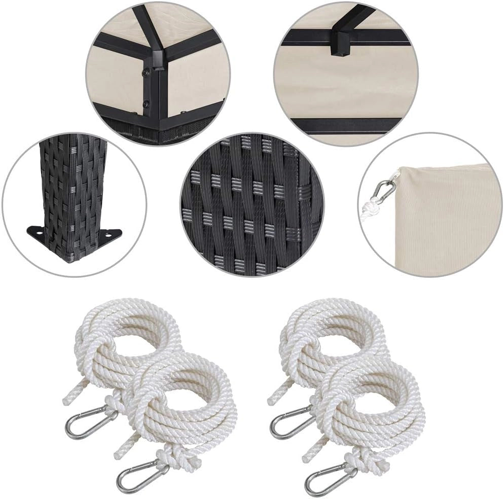 Gazebo da Giardino 3x3m Polyrattan Idrorepellente Padiglione Tendone Festa Protezione UV Crema