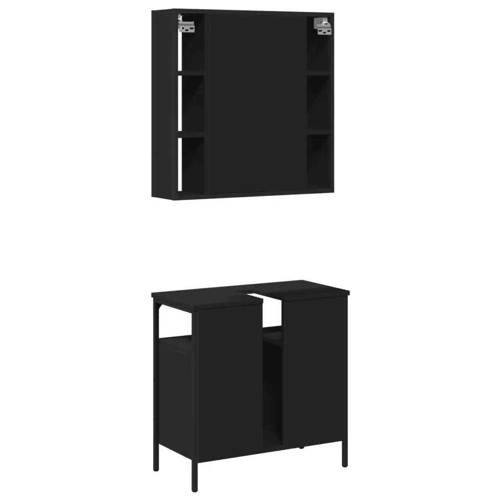 Set Mobili da Bagno 2 pz Nero in Legno Multistrato