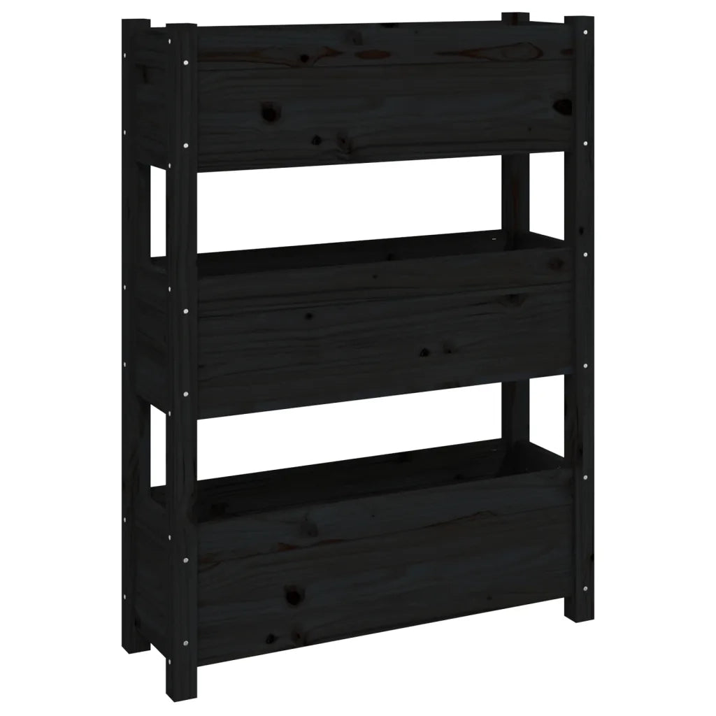 Fioriera-Vaso da Esterno-Contenitore per Piante Nera 77x25x104,5 cm in Legno Massello di Pino