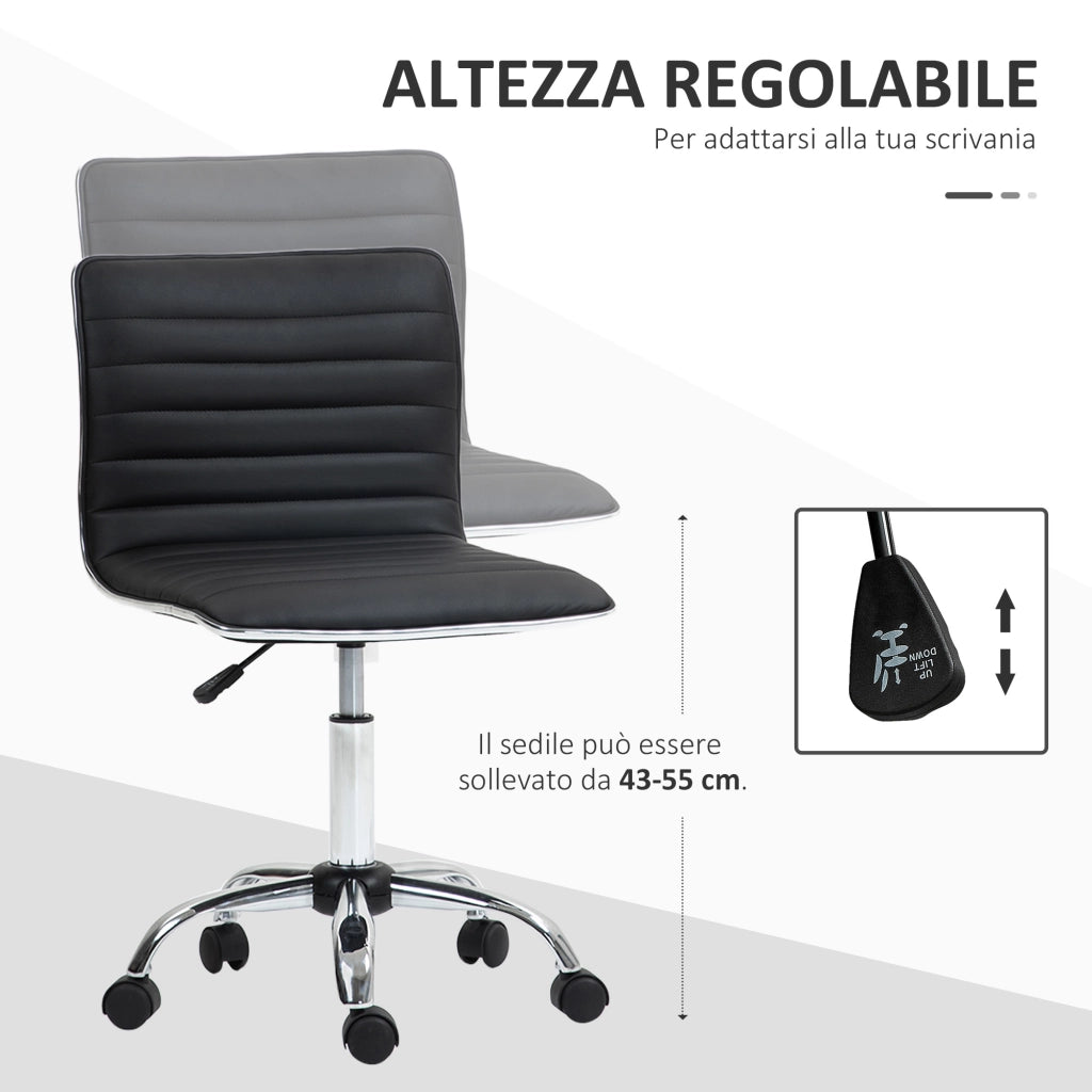 Sedia da Ufficio Ergonomica in Pelle PU con Altezza Regolabile, Seduta Girevole e Ruote, Nero