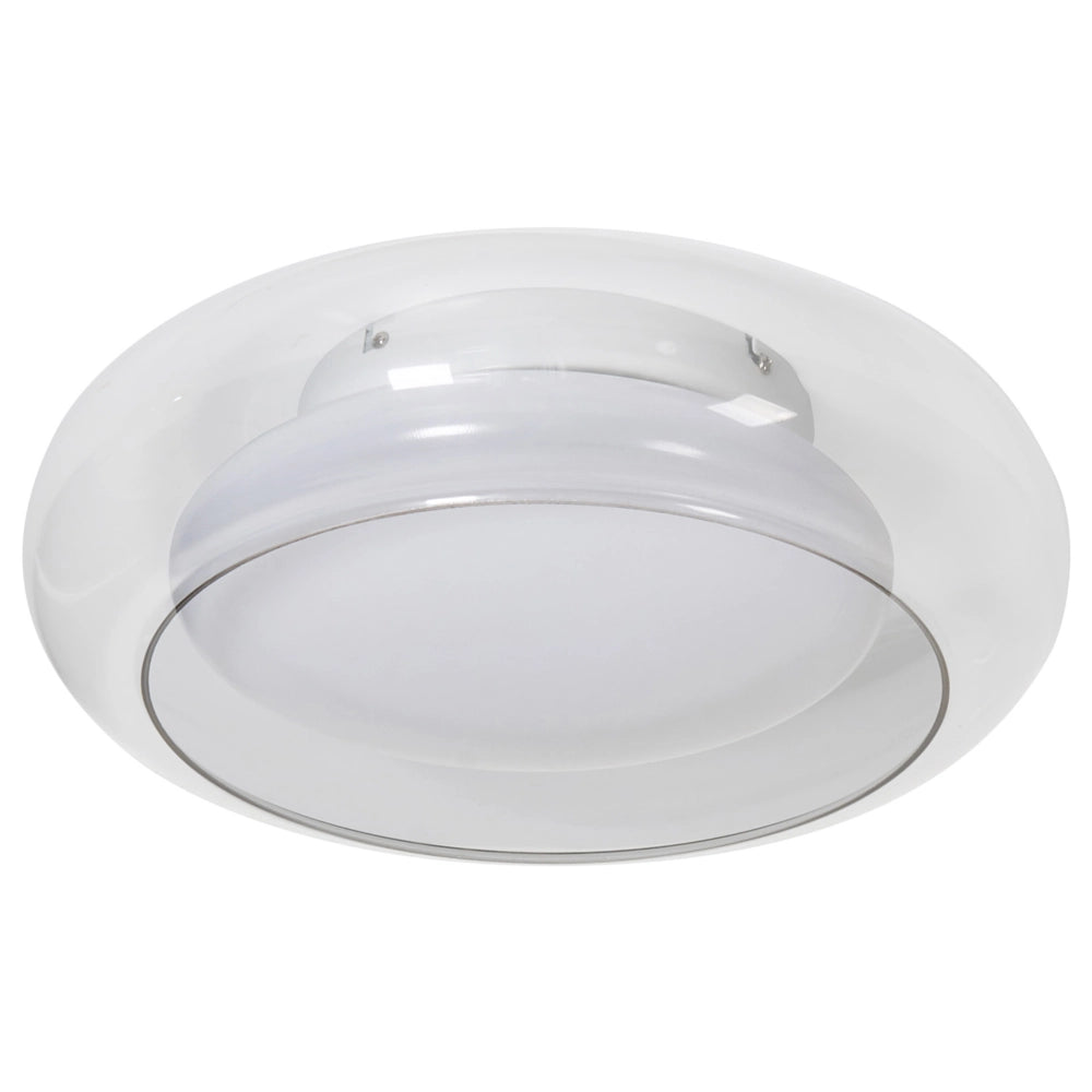 Lampada da soffitto con luci LED integrate, paralume in vetro a forma di anello, base in metallo con dimmer trasparente