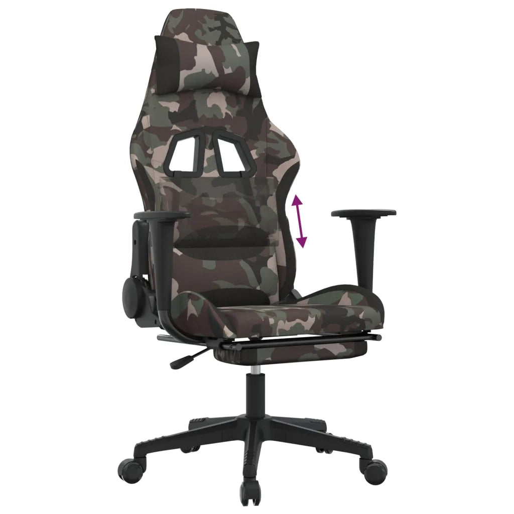 vidaXL Sedia da Gaming con Poggiapiedi Mimetico e Nero in Tessuto