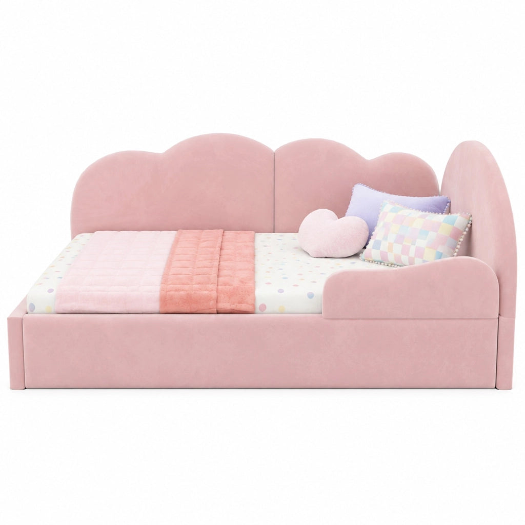 Letto estraibile 90x200 cm in velluto rosa, senza materasso –