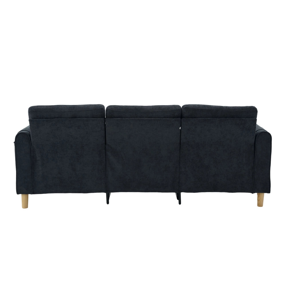 Divano 3 posti 201x77x86 cm nero con pouf contenitore, ciniglia,