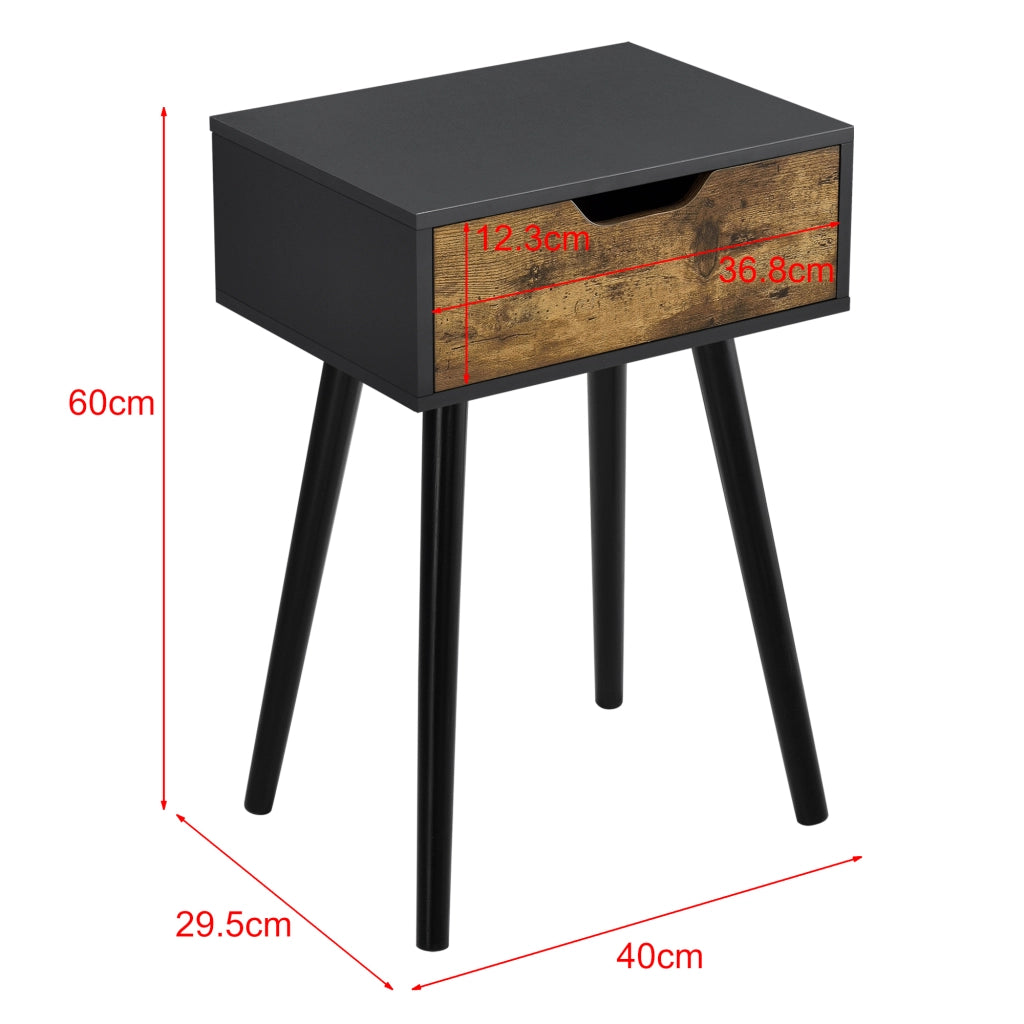 Comodino Östersund con Cassetto - Nero / Effetto Legno Scuro [en.casa]
