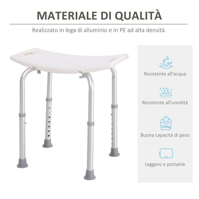 Sgabello per Doccia Bagno antiscivolo bianco altezza regolabile