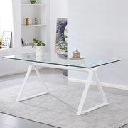 Tavolo da Pranzo Skylar 150×90 cm in Vetro Temperato con Gambe a Cavalletto bianco