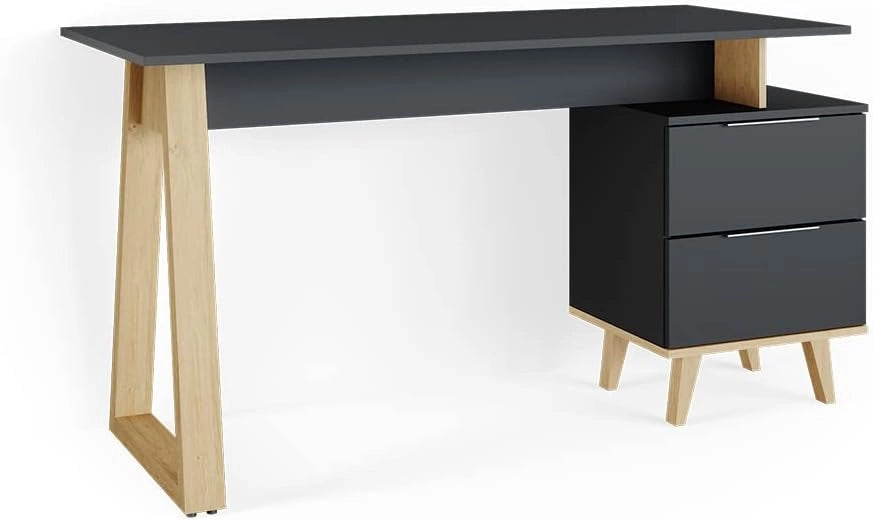Scrivania Nautica, Antracite, 138 x 60 cm con cassetti, XXL, combinabile con i mobili della collezione Neptun