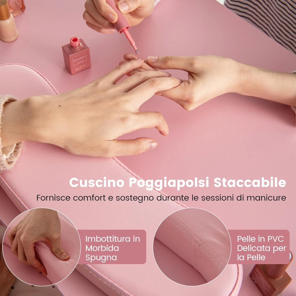 COSTWAY Tavolo per Manicure, Tavolo per Unghie con Cassetti, Cuscino Poggia Polsi e Gambe in Metallo, Stazione per Unghie Estetista Nail Art per Salone di Bellezza (Rosa)