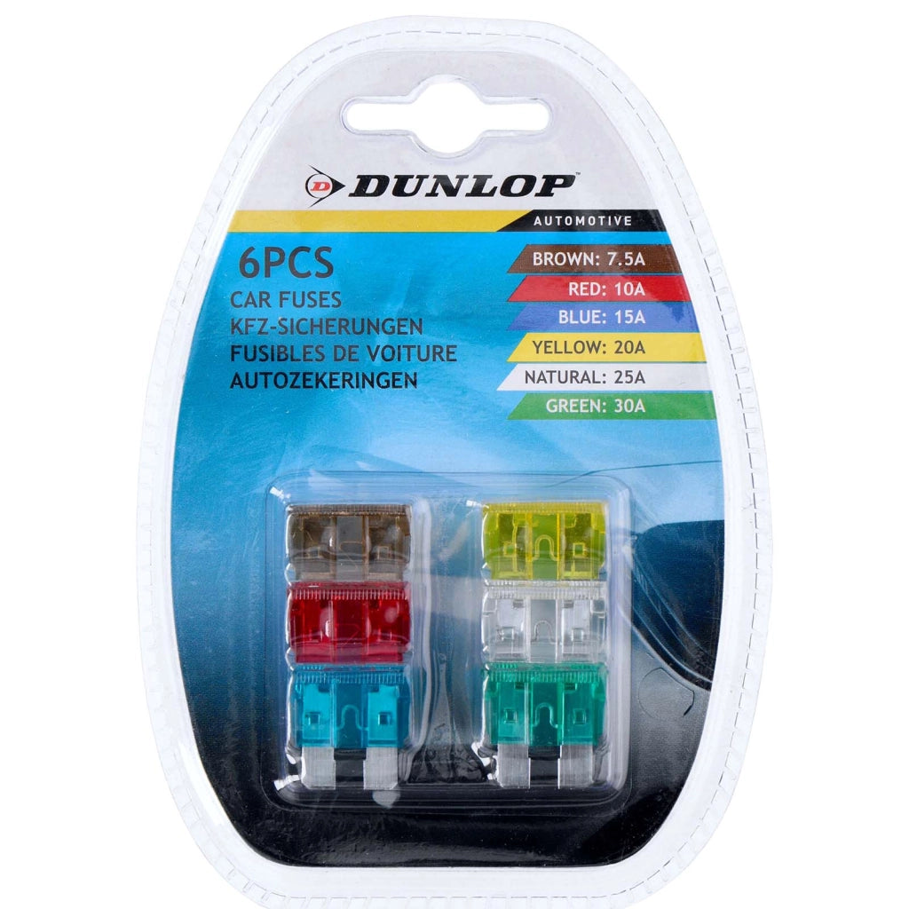 Fusibili per auto 6 pezzi da 7,5 A a 30 A Protezione sistema elettrico Multicolore Dunlop