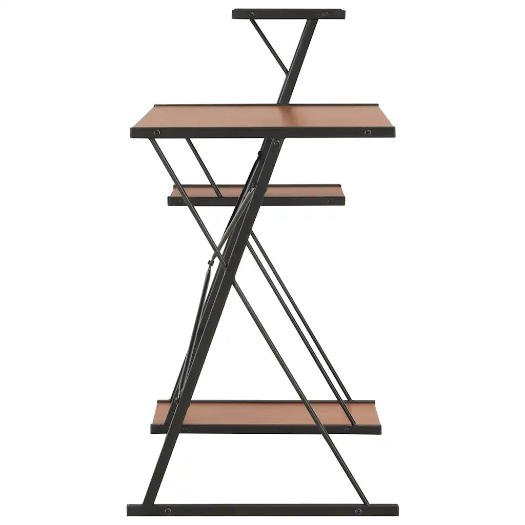 Scrivania | Tavolo da Ufficio con Ripiano Nera e Marrone 116x50x93 cm