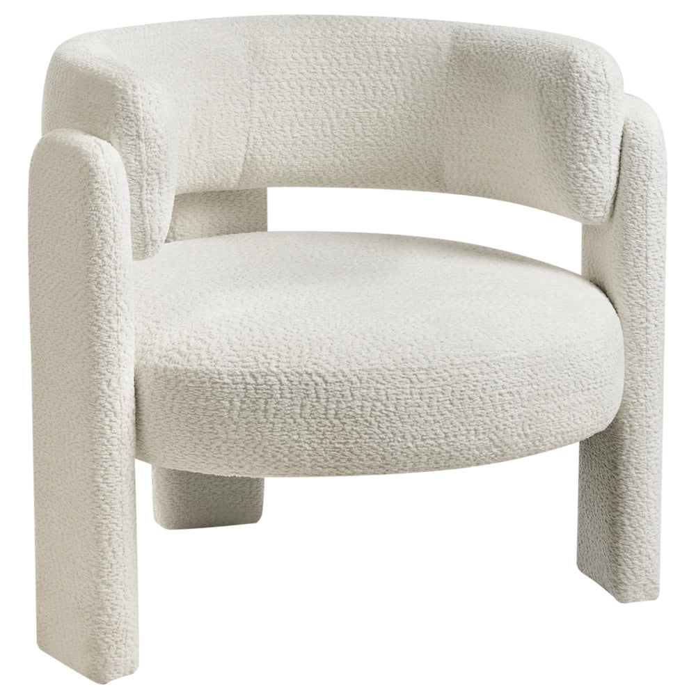 Poltrona imbottita in ciniglia con schienale curvo seduta moderna in stile scandinavo colore bianco sporco