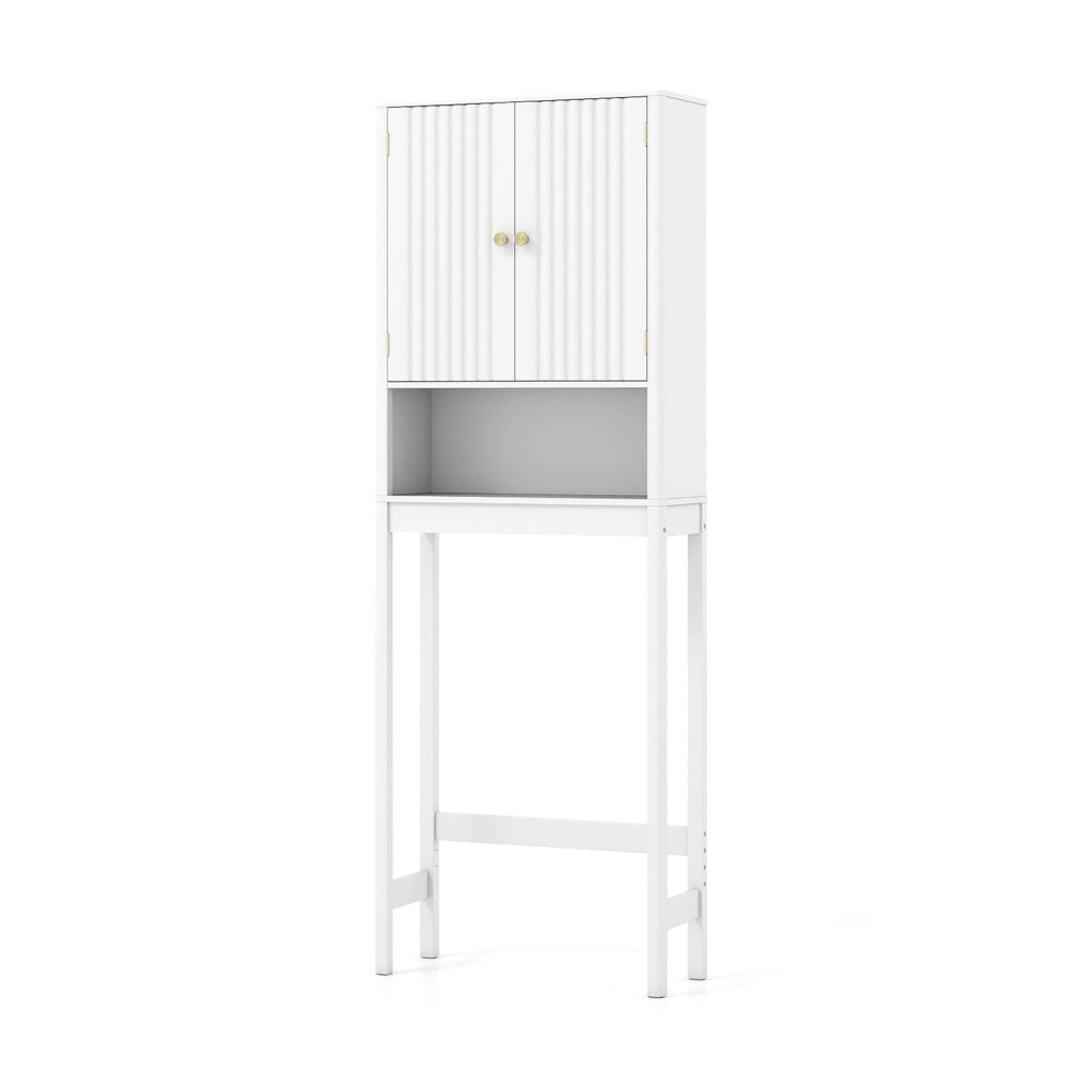 Mobile portaoggetti wc ante scanalate ripiano regolabile barra inferiore-Mobili da Bagno Organizer bagno alto indipendente salvaspazio Bianco