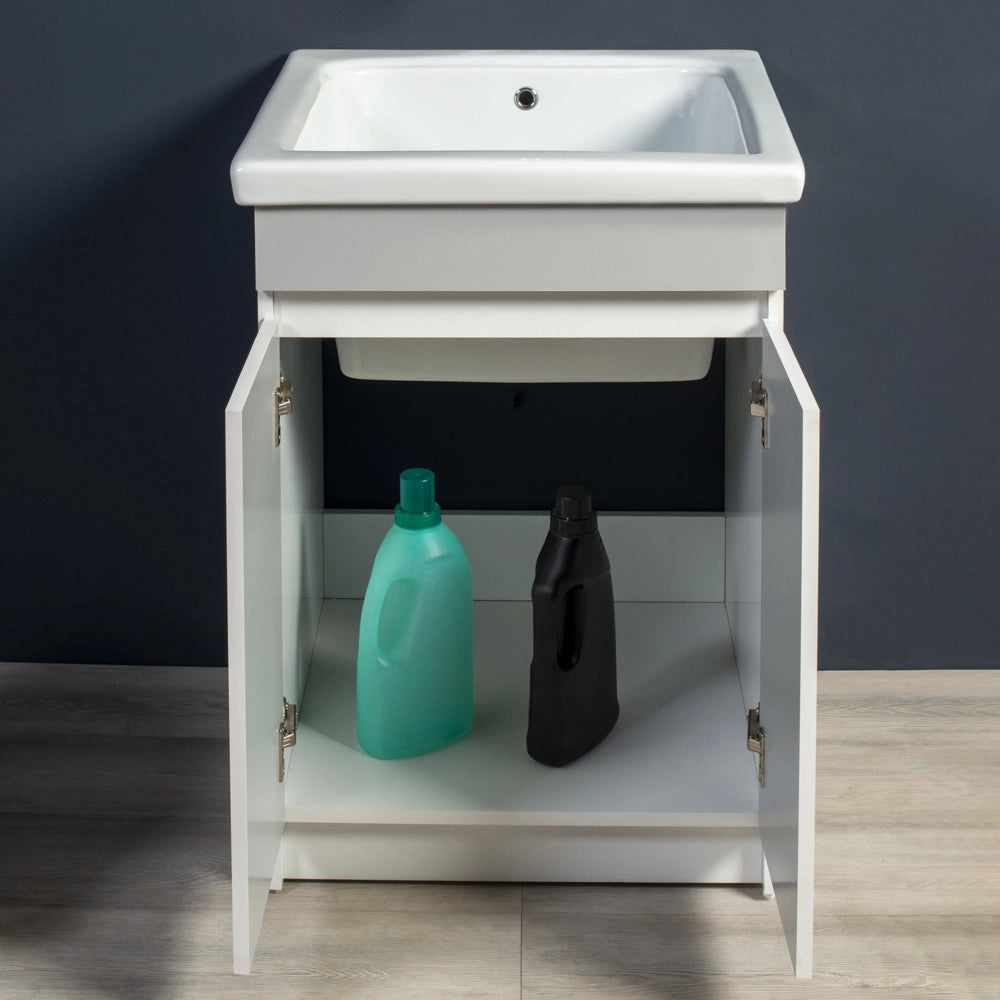 Mobile Lavatoio in Ceramica 2 Ante e Strofinatoio Integrato 60x50x86A cm Grigio Cemento