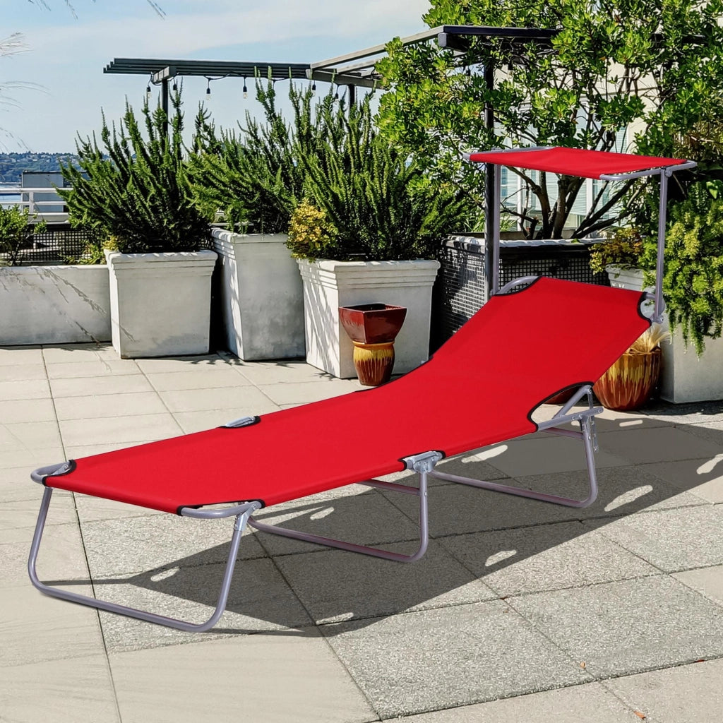 Lettino da giardino pieghevole con tetto ¨C zephmum ¨C 4 posizioni regolabili, rosso