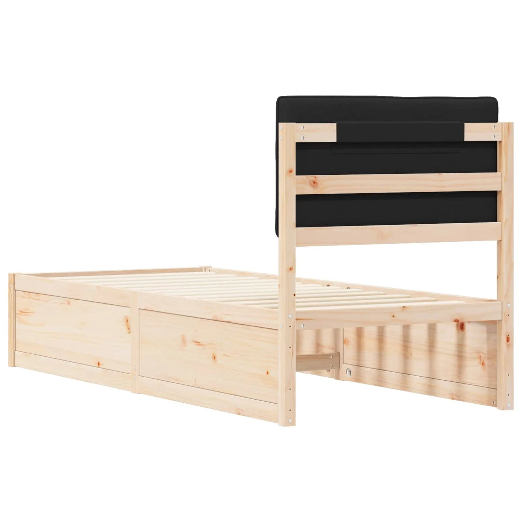 Letto con Testiera Rivestita Nero 75 x 190 cm Pino massello 877811