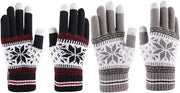 2 paia di guanti di lana caldi per inverno con fiocchi di neve natalizia, guanti touchscreen con dita lunghe, universali (nero + grigio)