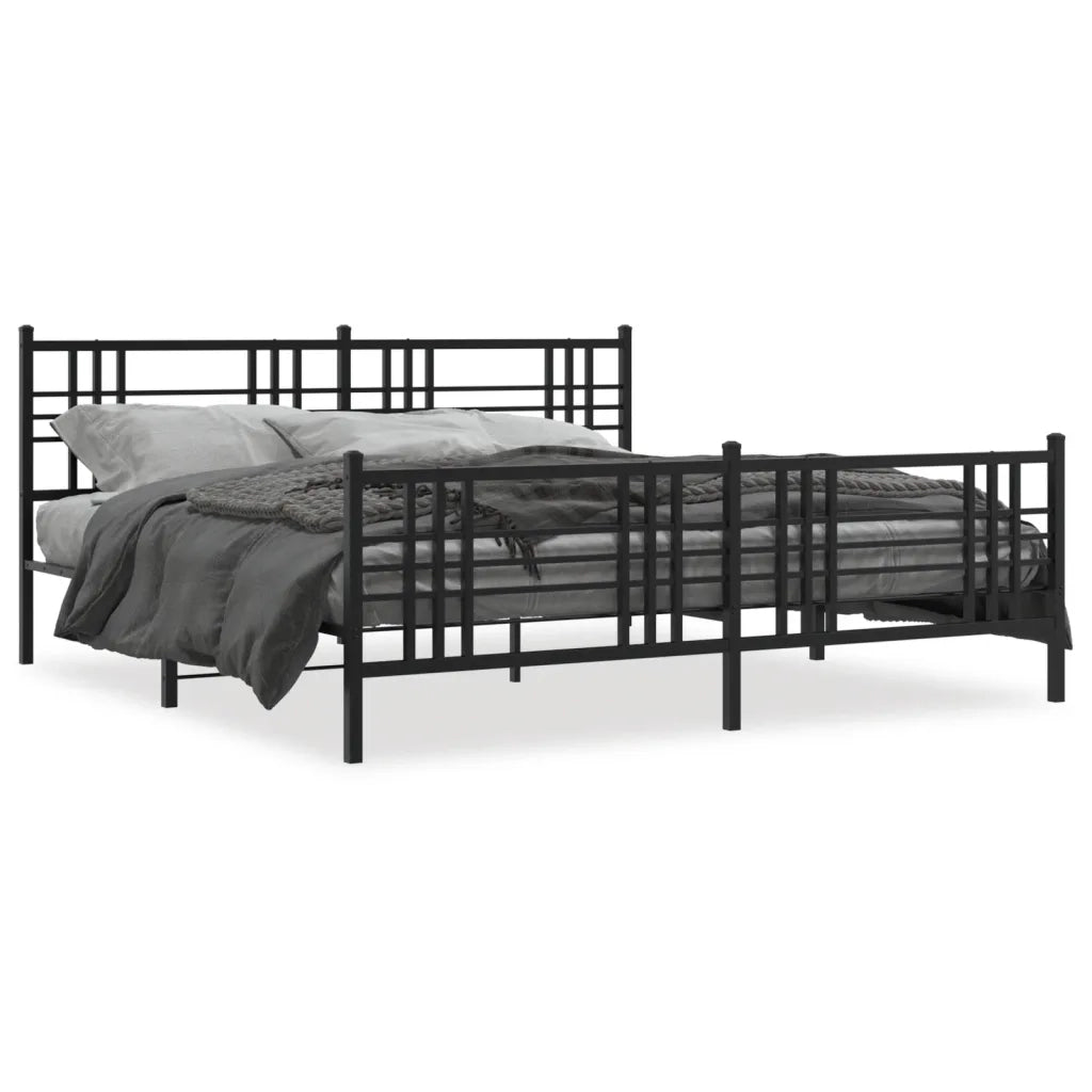 Giroletto con Testiera e Pediera-Struttura Letto Metallo Nero 193x203 cm 577855