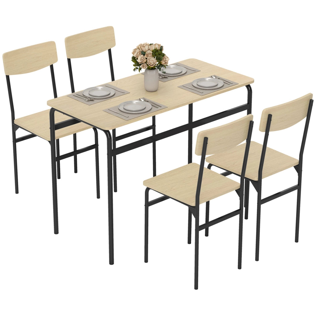 Set da Pranzo 5 Pezzi ¨C zephmum ¨C Legno e Metallo, Nero e Legno, Tavolo Rettangolare