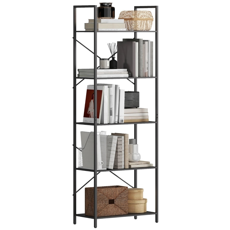 Libreria a 5 ripiani in metallo nero, scaffale industriale aperto 60 x 30 x 170,5 cm