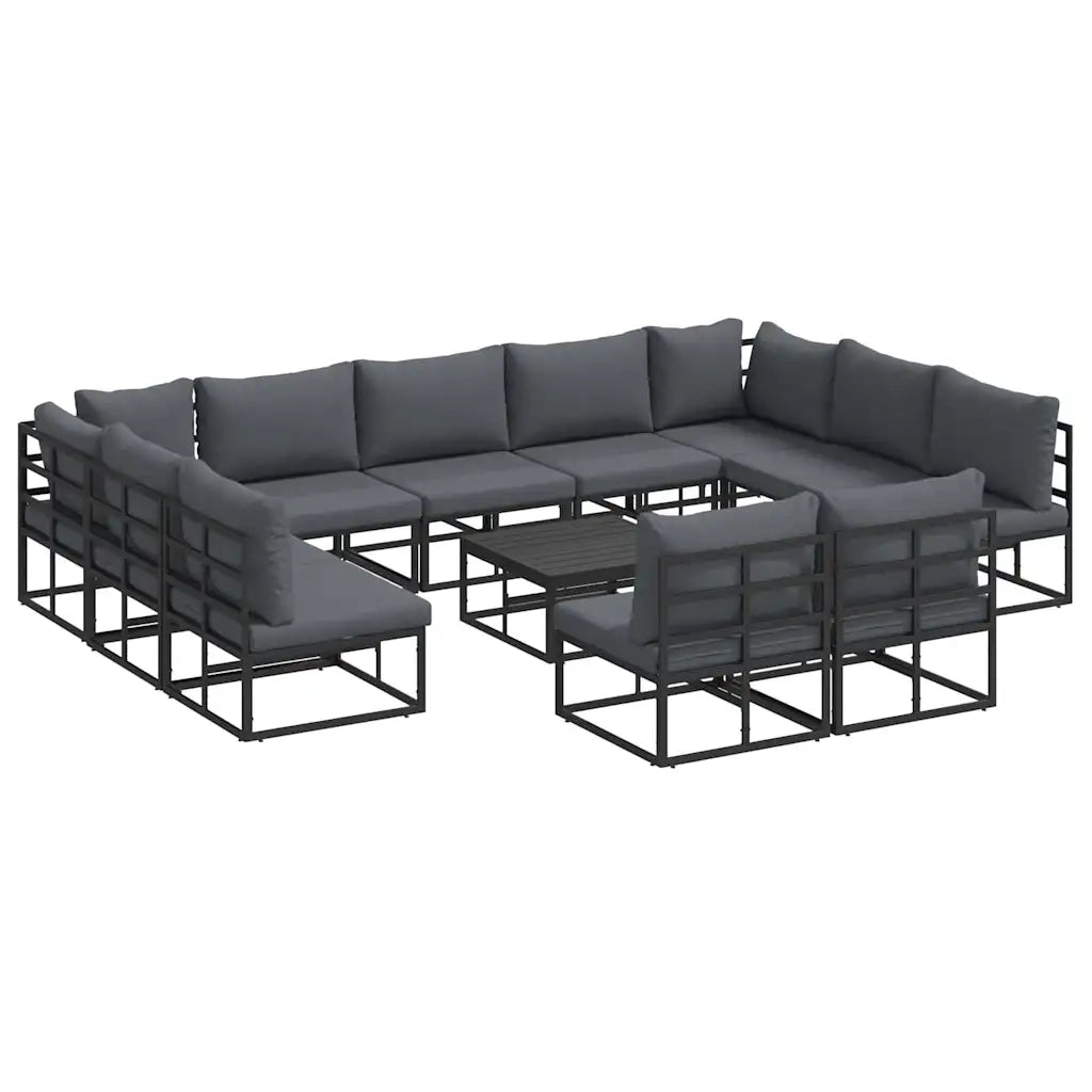 Set Divano da Giardino con cuscino 12 pcs Nero Alluminio