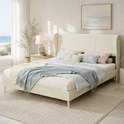 Letto imbottito moderno 160x200 cm beige in tessuto e metallo