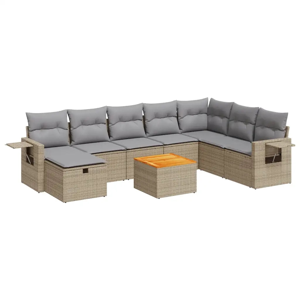 Set Divano da Giardino 9 pz con Cuscini Beige in Polyrattan 3325832