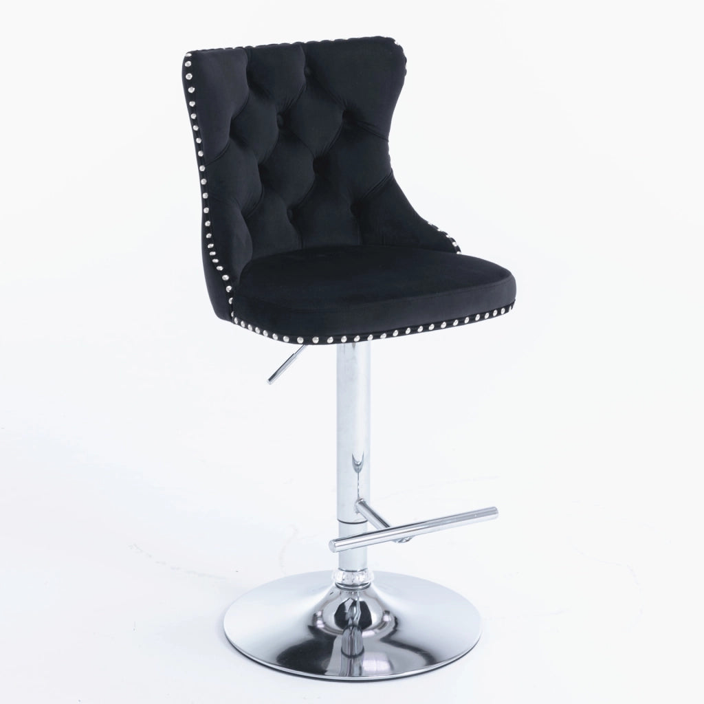 Sgabelli da bar girevoli in velluto con altezza della seduta regolabile da 63,5 a 84 cm, base cromata, schienale imbottito e confortevole, ideali per