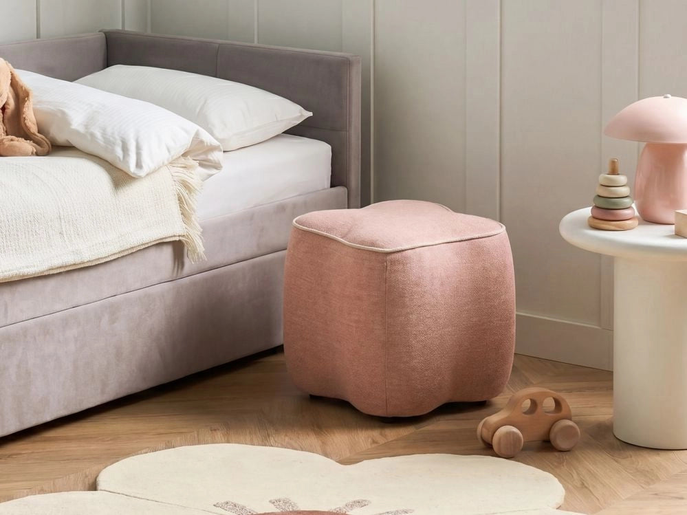 Pouf in tessuto rosa, 35 x 35, poggiapiedi, elemento decorativo per soggiorno e camera da letto