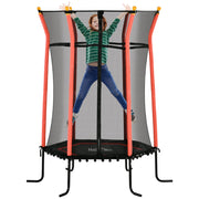 Tappeto Elastico per Bambini Ø163.5x190 cm con Ingresso a Cerniera e Pali Imbottiti Rosso