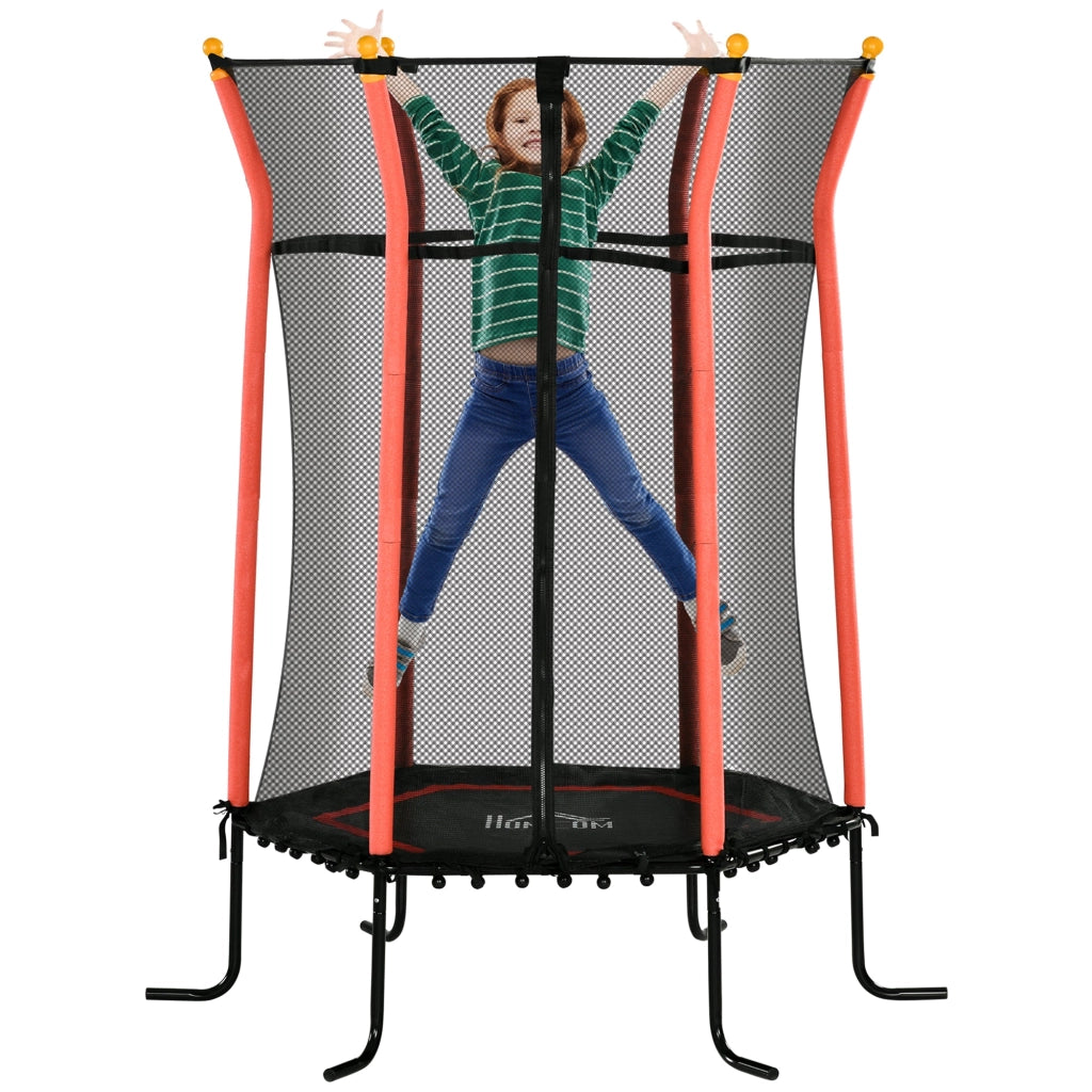 Tappeto Elastico per Bambini Ø163.5x190 cm con Ingresso a Cerniera e Pali Imbottiti Rosso