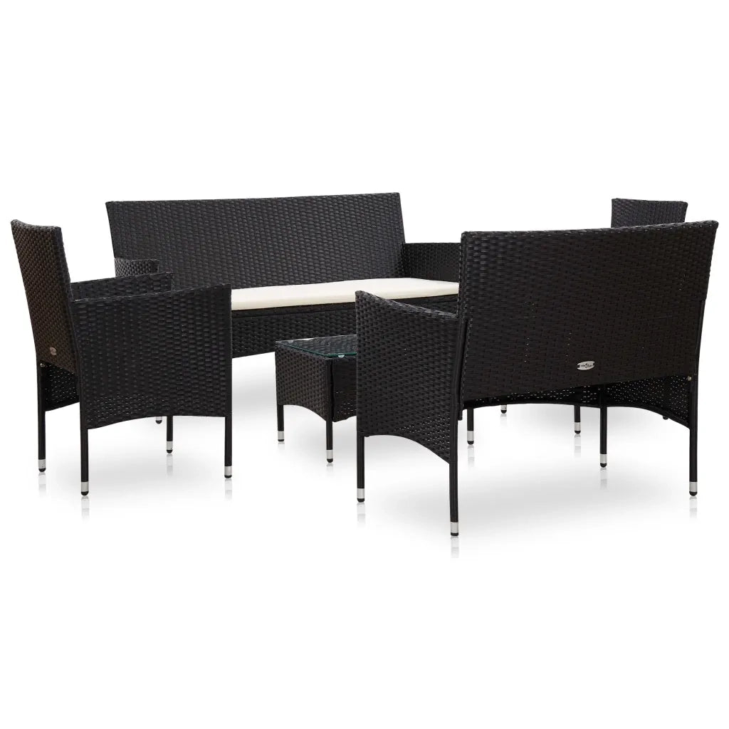 Set Divani da Giardino 5 pz | Set Salotto da Giardino con Cuscini in Polyrattan Nero