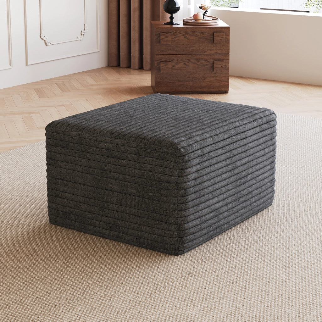 Pouf Ottoman con schiuma ad alta elasticità, tessuto a coste rigate, Tessuto, Grigio scuro