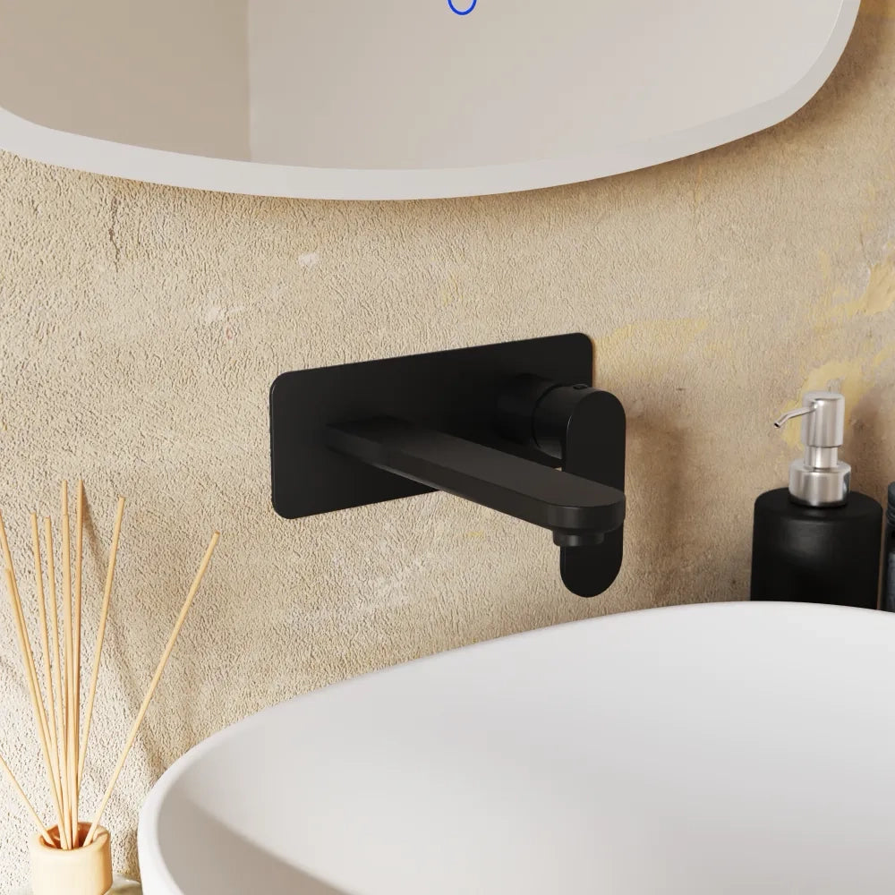 Miscelatore lavabo ad incasso placca squadrata nero opaco | Meryl
