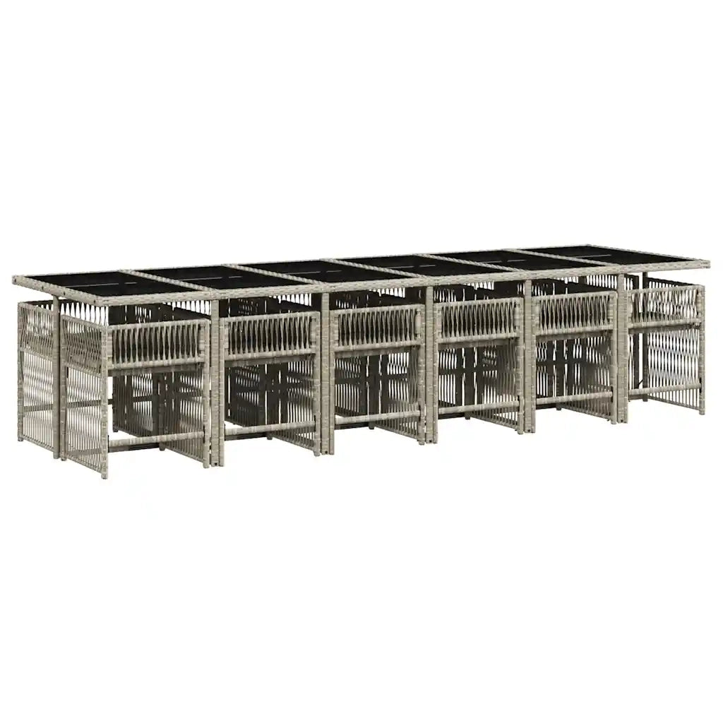 Set da Pranzo da Giardino 13pz con Cuscini Grigio in Polyrattan
